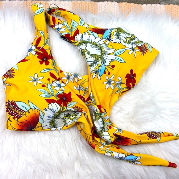 ZAFUL Floral Tie Front Bra Swimwear - Yellow S - Picture 4 of 9